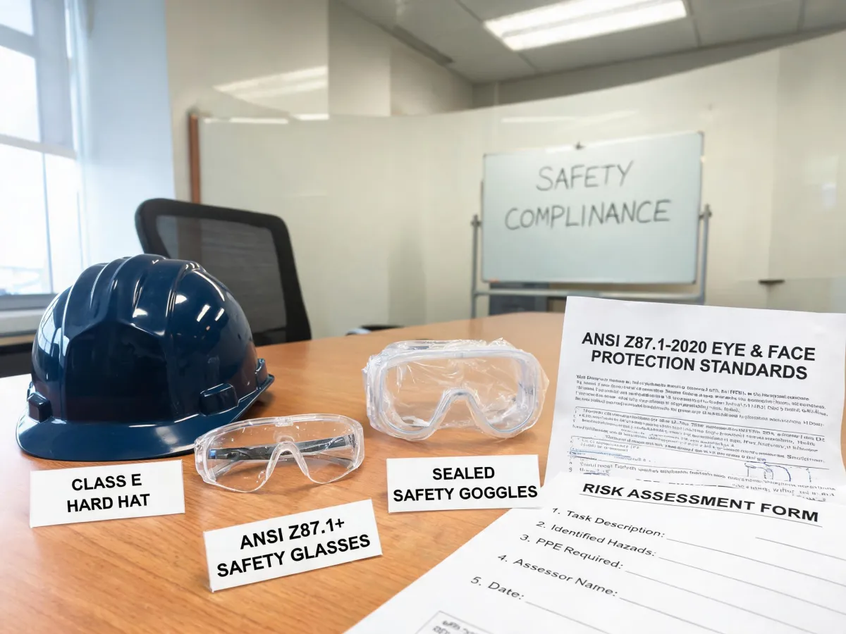 PPE compliance documents and eyewear samples