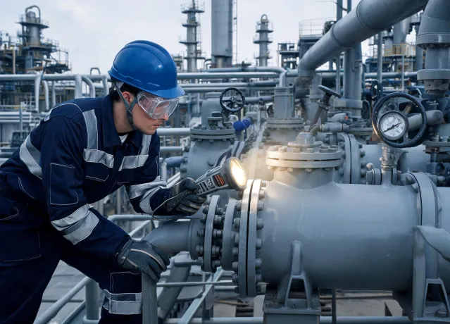Oil and gas technician wearing sealed goggles